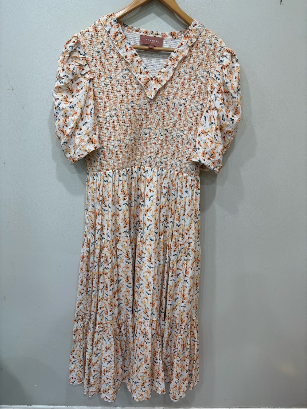 Jessakae Smocked Tiered Puff Sleeves Floral Dress Women’z Size XL
